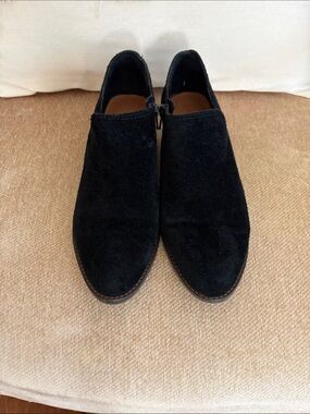 Lucky Brand Black Suede Ankle Booties with Side Zip Detail